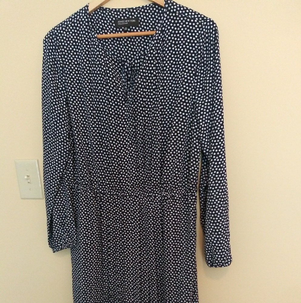 Jones New York Dress navy blue white dots